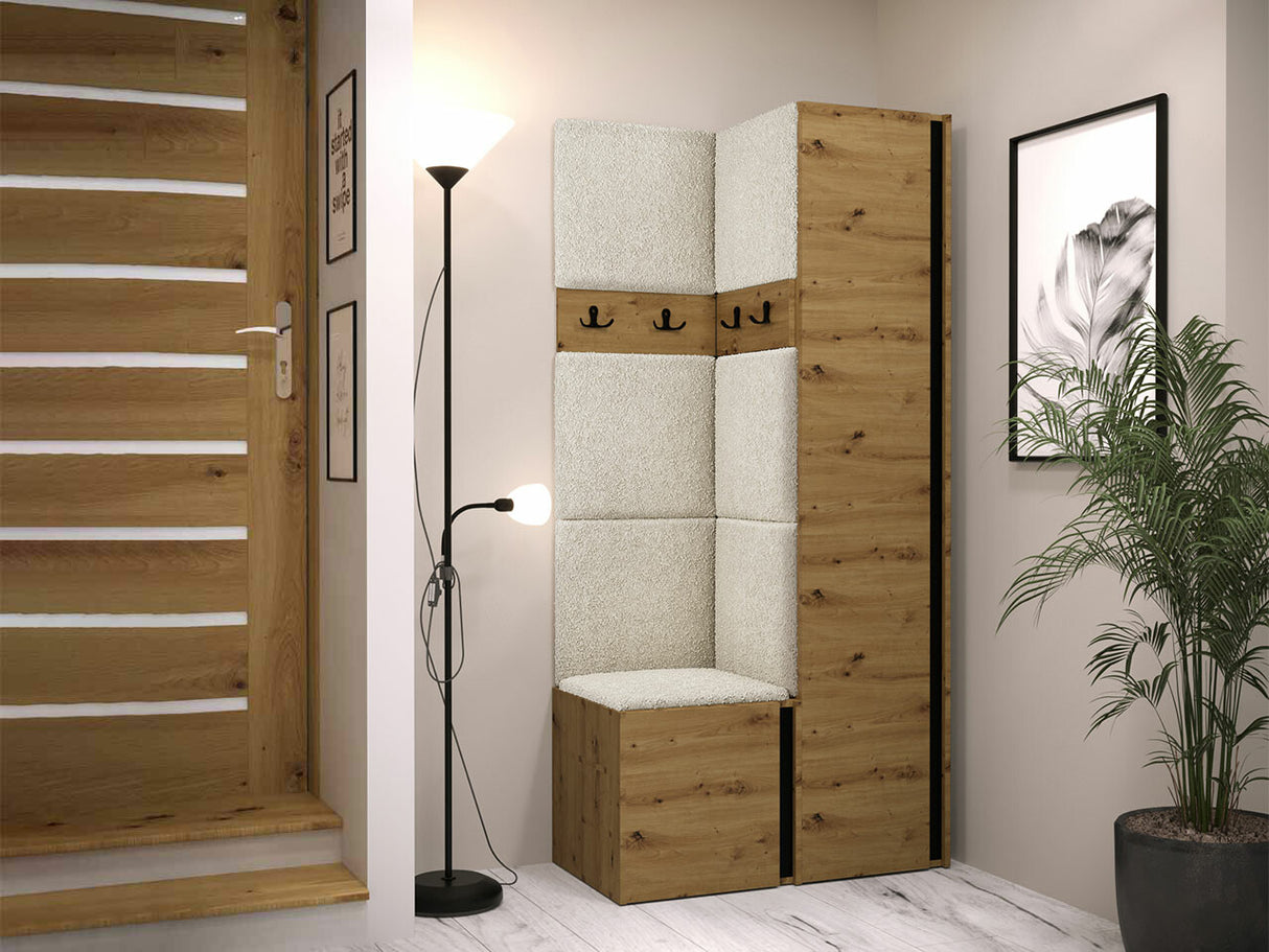 Előszoba garnitúra ORION XXIV (Tavasz XXIV), Keret színe: Artisan tölgy + Fekete, Puha falpanel színe: Abriamo 3