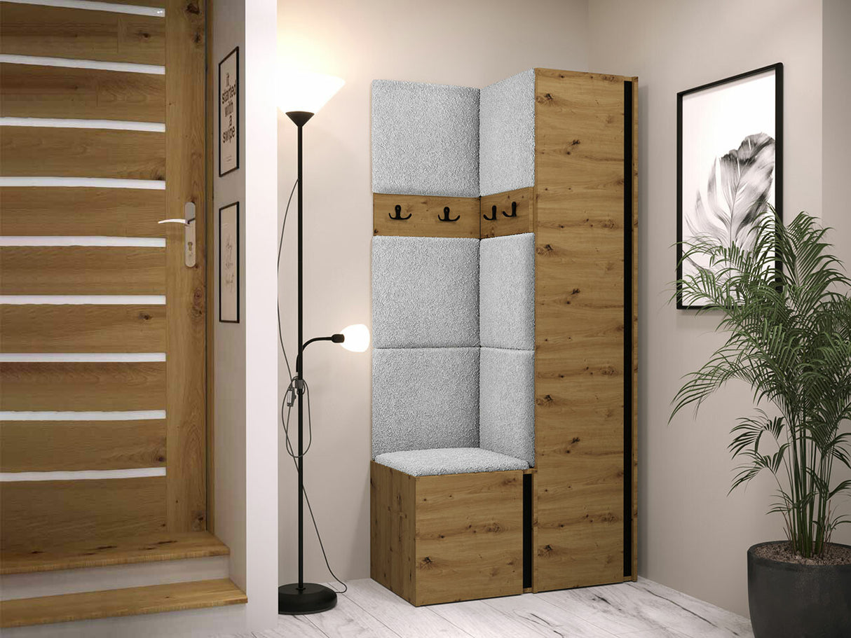 Előszoba garnitúra ORION XXIV (Tavasz XXIV), Keret színe: Artisan tölgy + Fekete, Puha falpanel színe: Abriamo 6