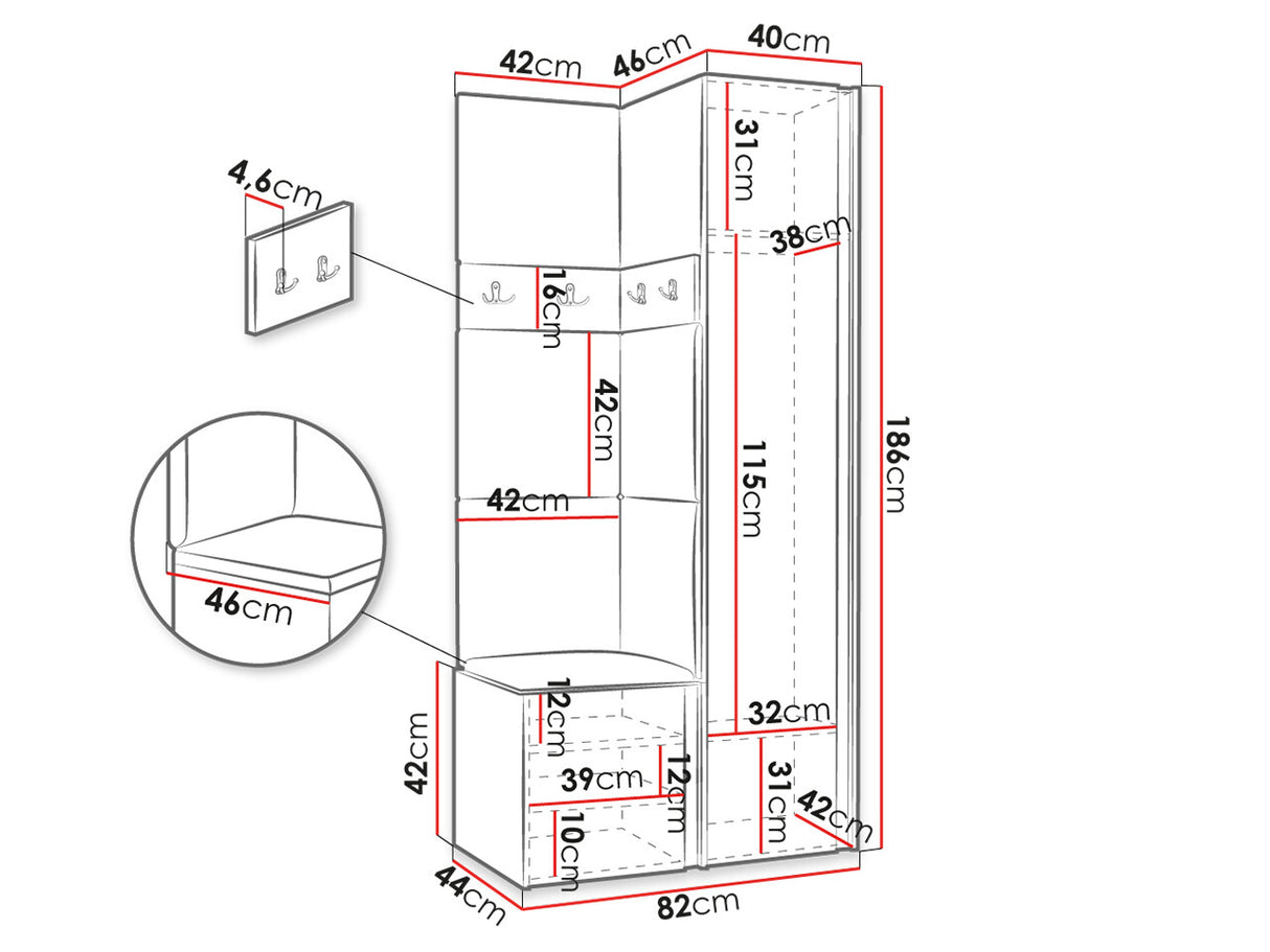 Előszoba garnitúra ORION XXIV (Tavasz XXIV), Keret színe: Grafit, Puha falpanel színe: Abriamo 3