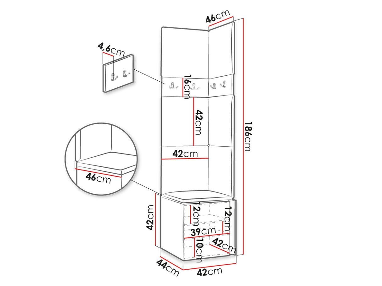 Előszoba garnitúra ORION XXI (Tavasz XXI), Keret színe: Artisan tölgy + Fekete, Puha falpanel színe: Abriamo 3