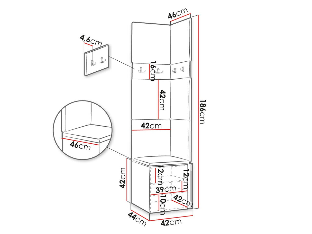 Előszoba garnitúra ORION XXI (Tavasz XXI), Keret színe: Fehér, Puha falpanel színe: Abriamo 3