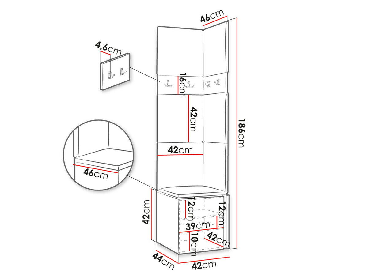Előszoba garnitúra ORION XXI (Tavasz XXI), Keret színe: Fehér, Puha falpanel színe: Abriamo 6