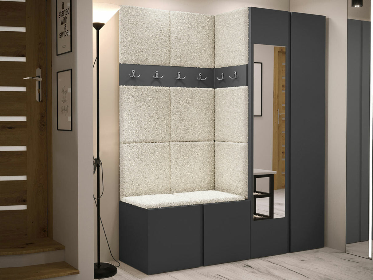 Előszoba garnitúra ORION XII (Tavasz XII), Keret színe: Grafit, Puha falpanel színe: Abriamo 3