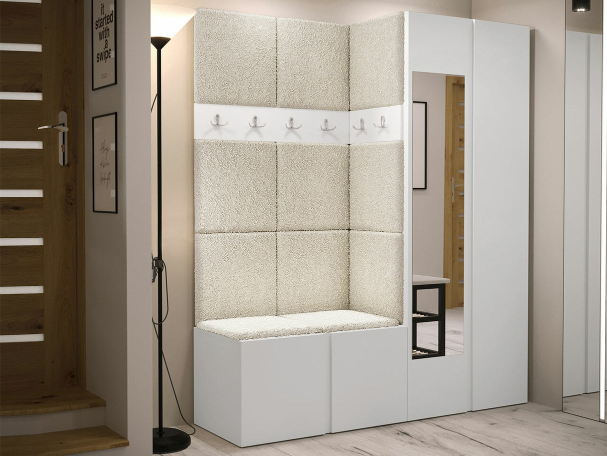 Előszoba garnitúra ORION XII (Tavasz XII), Keret színe: Fehér, Puha falpanel színe: Abriamo 3