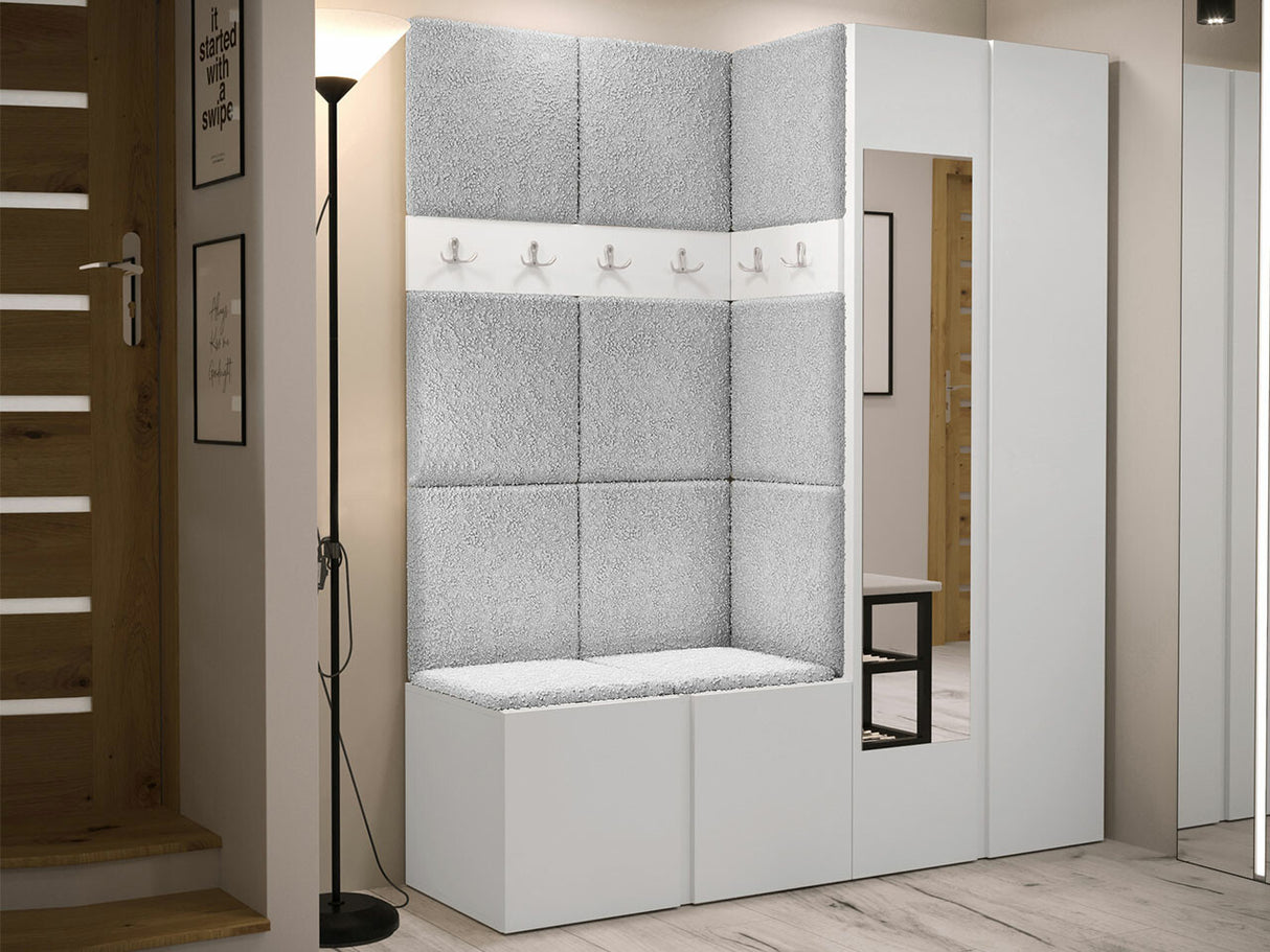 Előszoba garnitúra ORION XII (Tavasz XII), Keret színe: Fehér, Puha falpanel színe: Abriamo 6