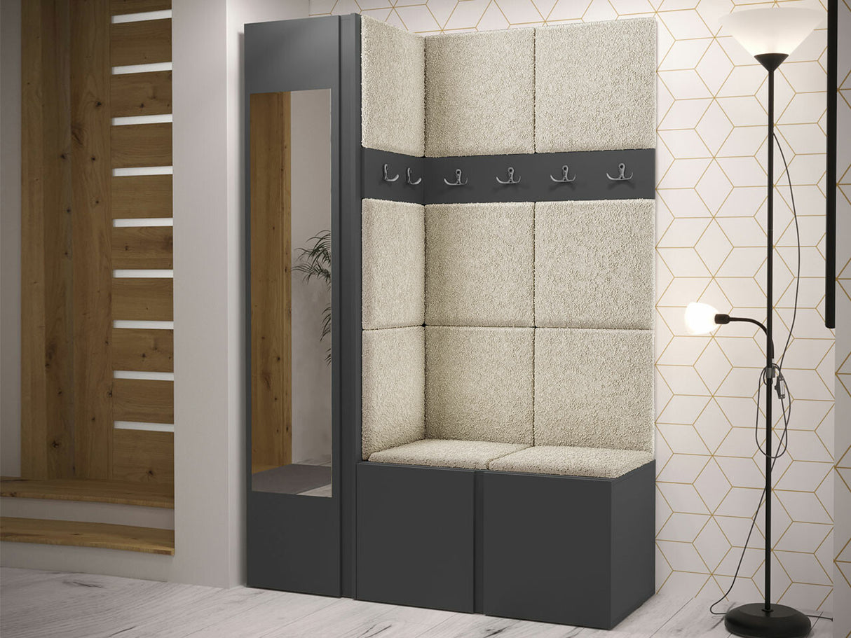 Előszoba garnitúra ORION X (Tavasz X), Keret színe: Grafit, Puha falpanel színe: Abriamo 3