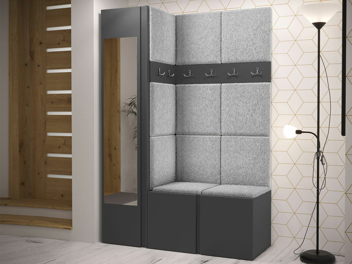 Előszoba garnitúra ORION X (Tavasz X), Keret színe: Grafit, Puha falpanel színe: Abriamo 6