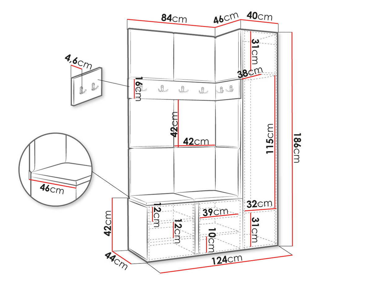 Előszoba garnitúra ORION X (Tavasz X), Keret színe: Grafit, Puha falpanel színe: Abriamo 6