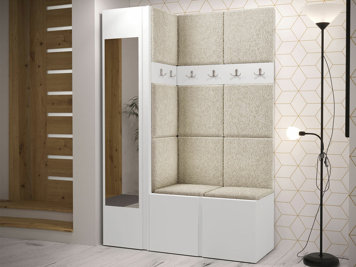 Előszoba garnitúra ORION X (Tavasz X), Keret színe: Fehér, Puha falpanel színe: Abriamo 3