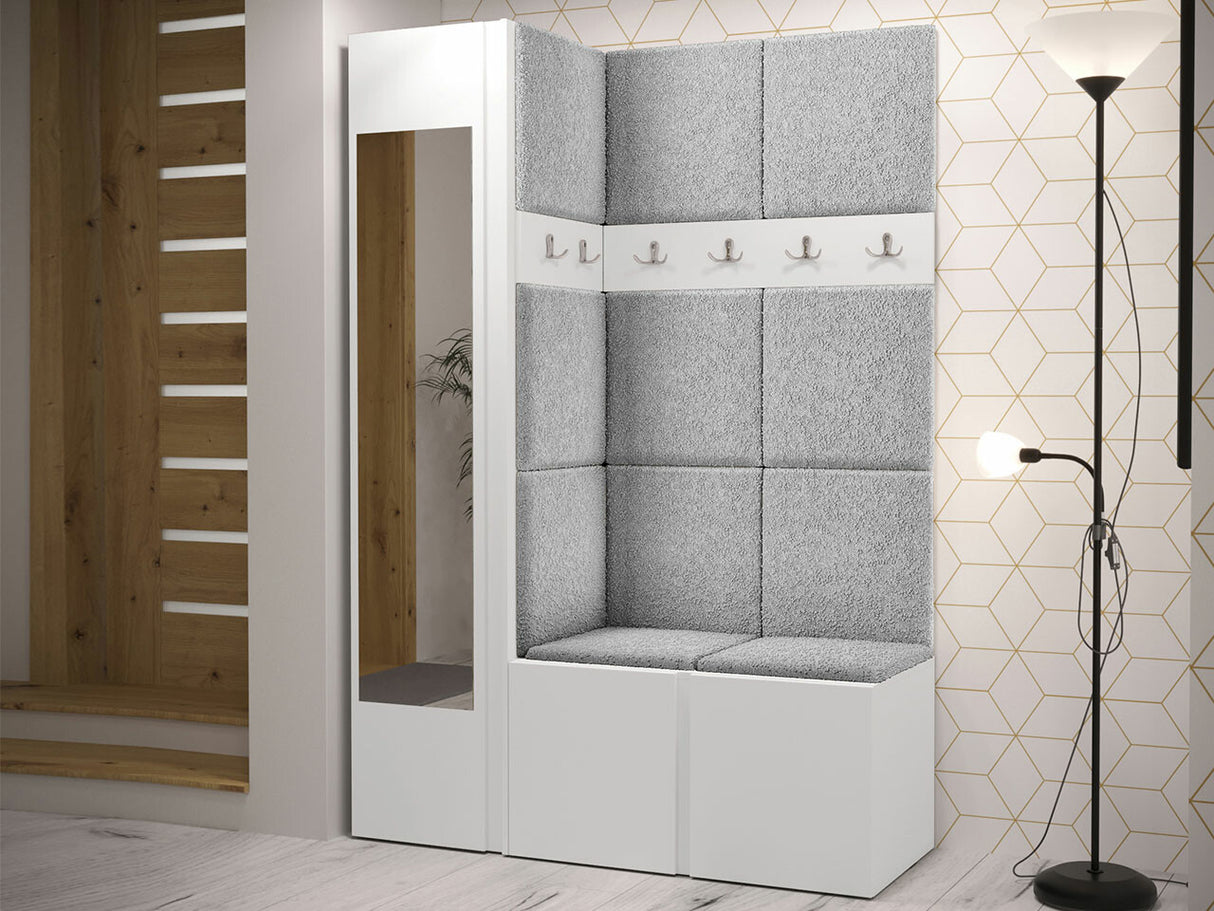 Előszoba garnitúra ORION X (Tavasz X), Keret színe: Fehér, Puha falpanel színe: Abriamo 6