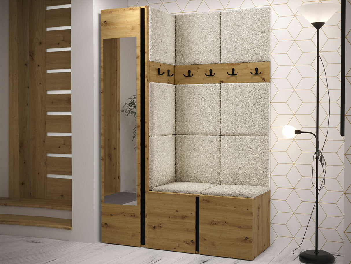 Előszoba garnitúra ORION X (Tavasz X), Keret színe: Artisan tölgy, Puha falpanel színe: Abriamo 3