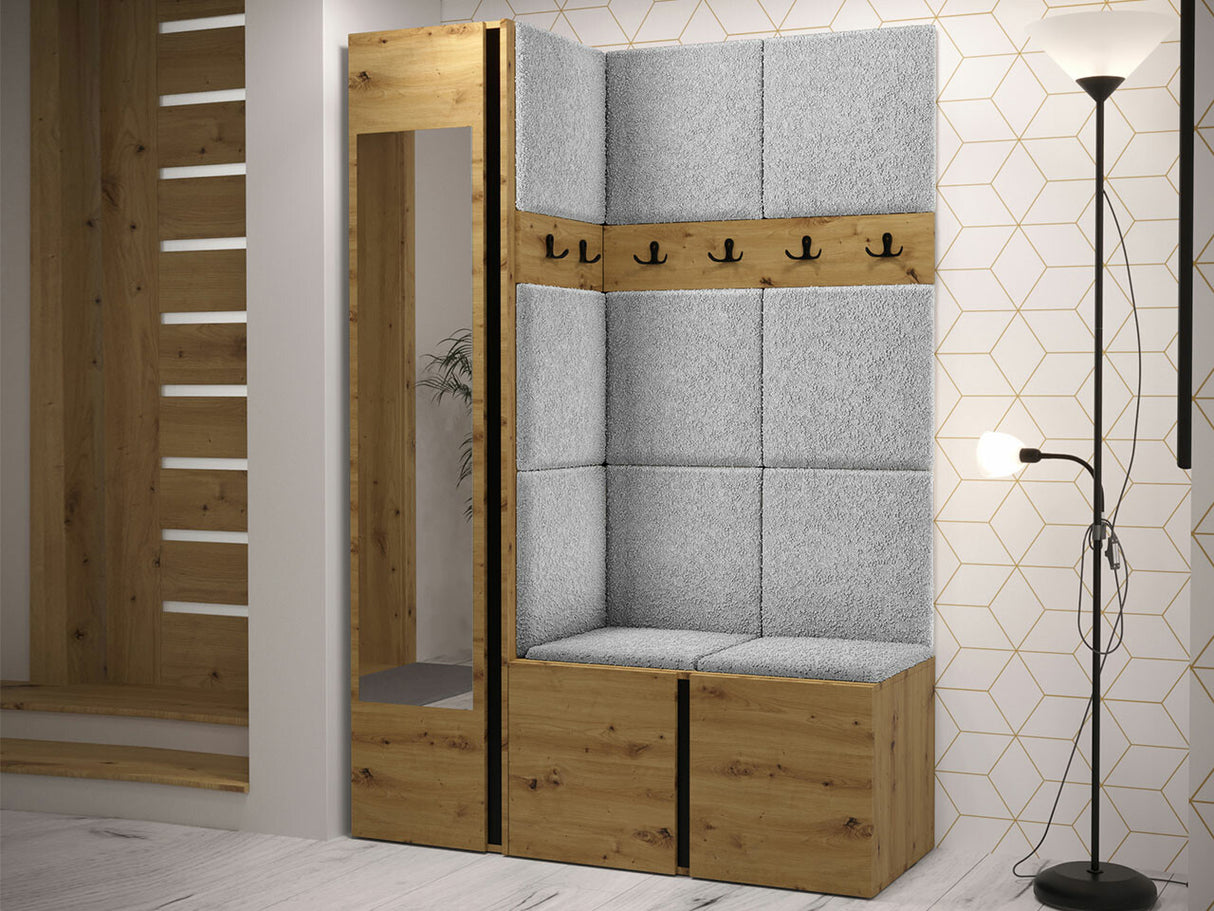 Előszoba garnitúra ORION X (Tavasz X), Keret színe: Artisan tölgy, Puha falpanel színe: Abriamo 6