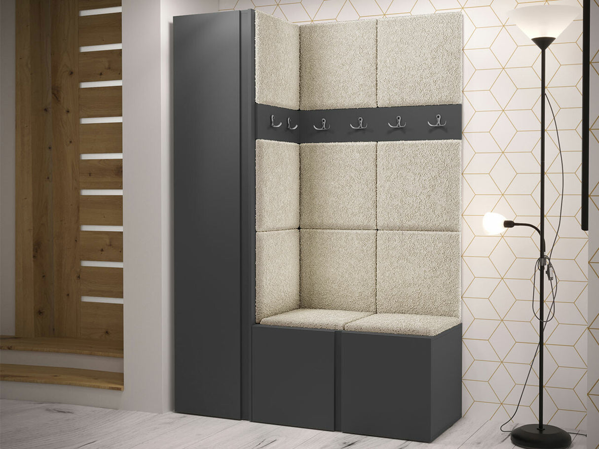 Előszoba garnitúra Zestaw ORION IX (Tavasz IX), Keret színe: Grafit, Puha falpanel színe: Abriamo 3