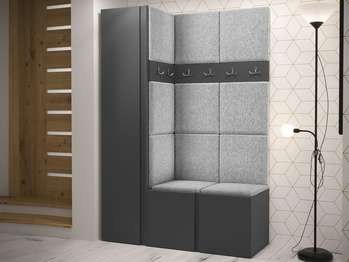 Előszoba garnitúra Zestaw ORION IX (Tavasz IX), Keret színe: Grafit, Puha falpanel színe: Abriamo 6