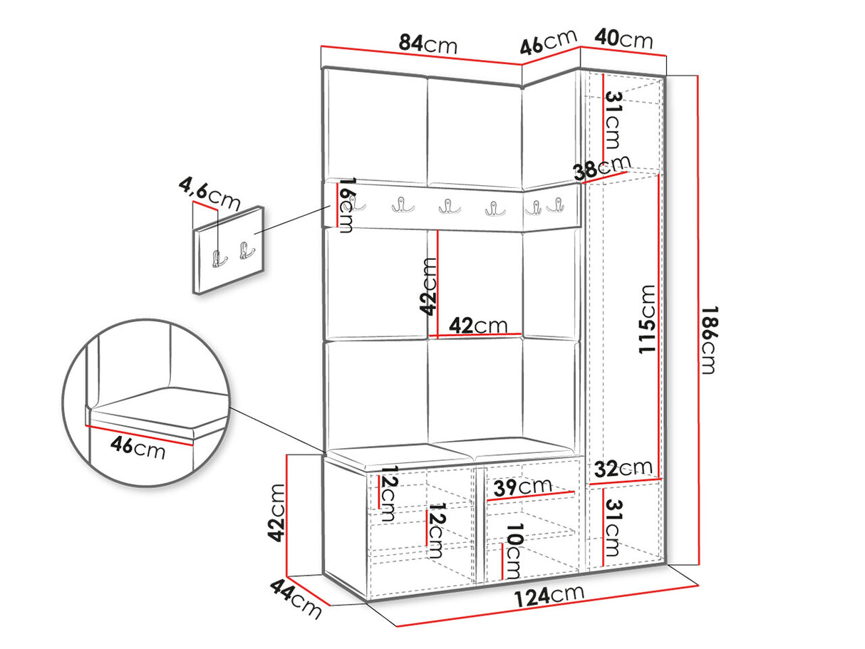 Előszoba garnitúra Zestaw ORION IX (Tavasz IX), Keret színe: Artisan tölgy, Puha falpanel színe: Abriamo 6