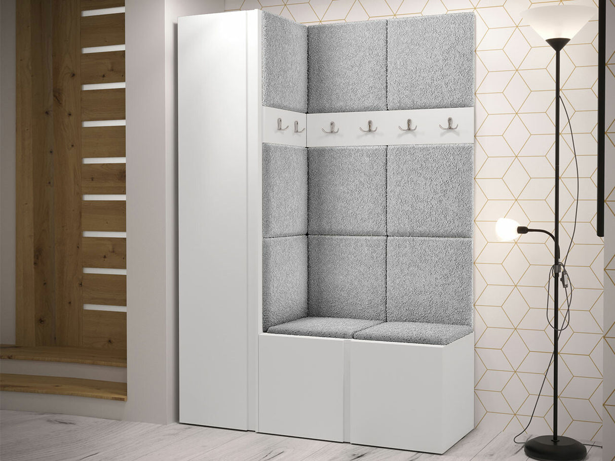 Előszoba garnitúra Zestaw ORION IX (Tavasz IX), Keret színe: Fehér, Puha falpanel színe: Abriamo 6