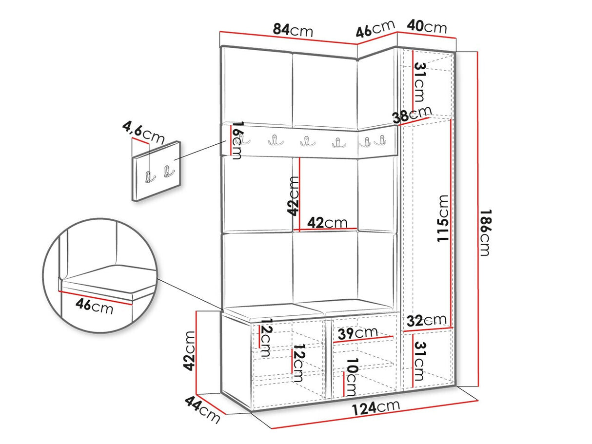 Előszoba garnitúra Zestaw ORION IX (Tavasz IX), Keret színe: Grafit, Puha falpanel színe: Abriamo 6
