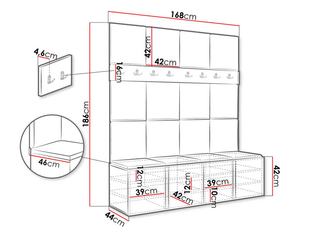 Előszoba garnitúra ORION V (Tavasz V), Keret színe: Grafit, Puha falpanel színe: Abriamo 6