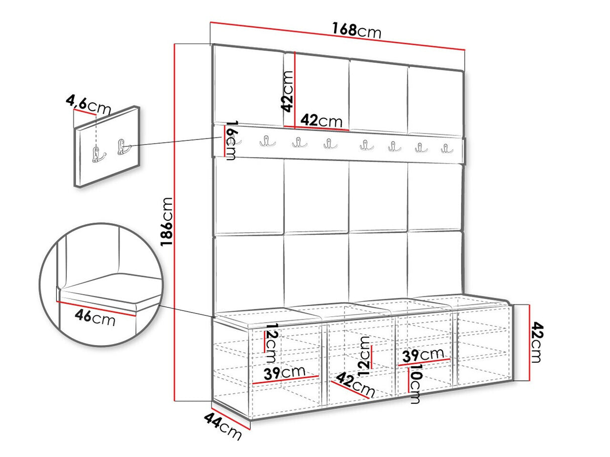 Előszoba garnitúra ORION V (Tavasz V), Keret színe: Artisan tölgy, Puha falpanel színe: Abriamo 6