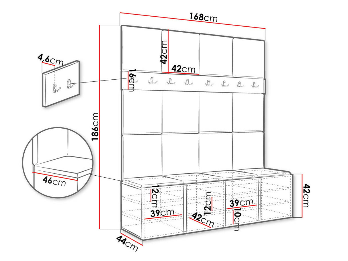 Előszoba garnitúra ORION V (Tavasz V), Keret színe: Fehér, Puha falpanel színe: Abriamo 3