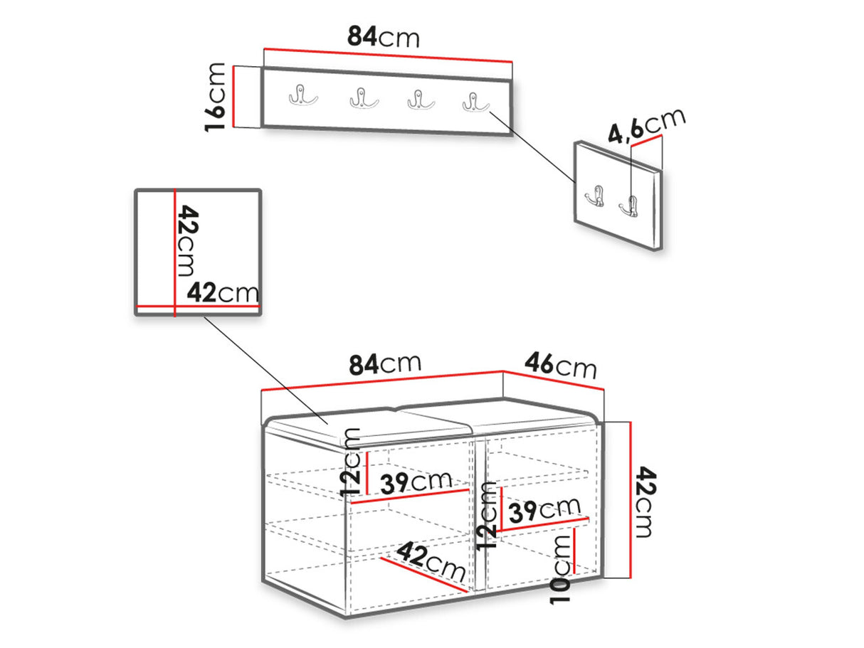 Előszoba garnitúra ORION VI (Tavasz VI), Keret színe: Fehér, Puha falpanel színe: Abriamo 3
