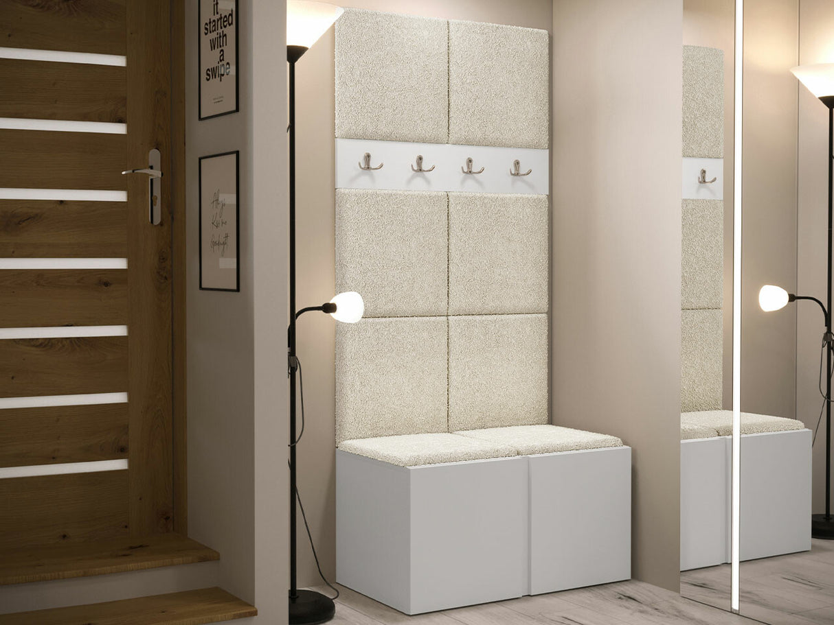 Előszoba garnitúra ORION IV (Tavasz IV), Keret színe: Fehér, Puha falpanel színe: Abriamo 3