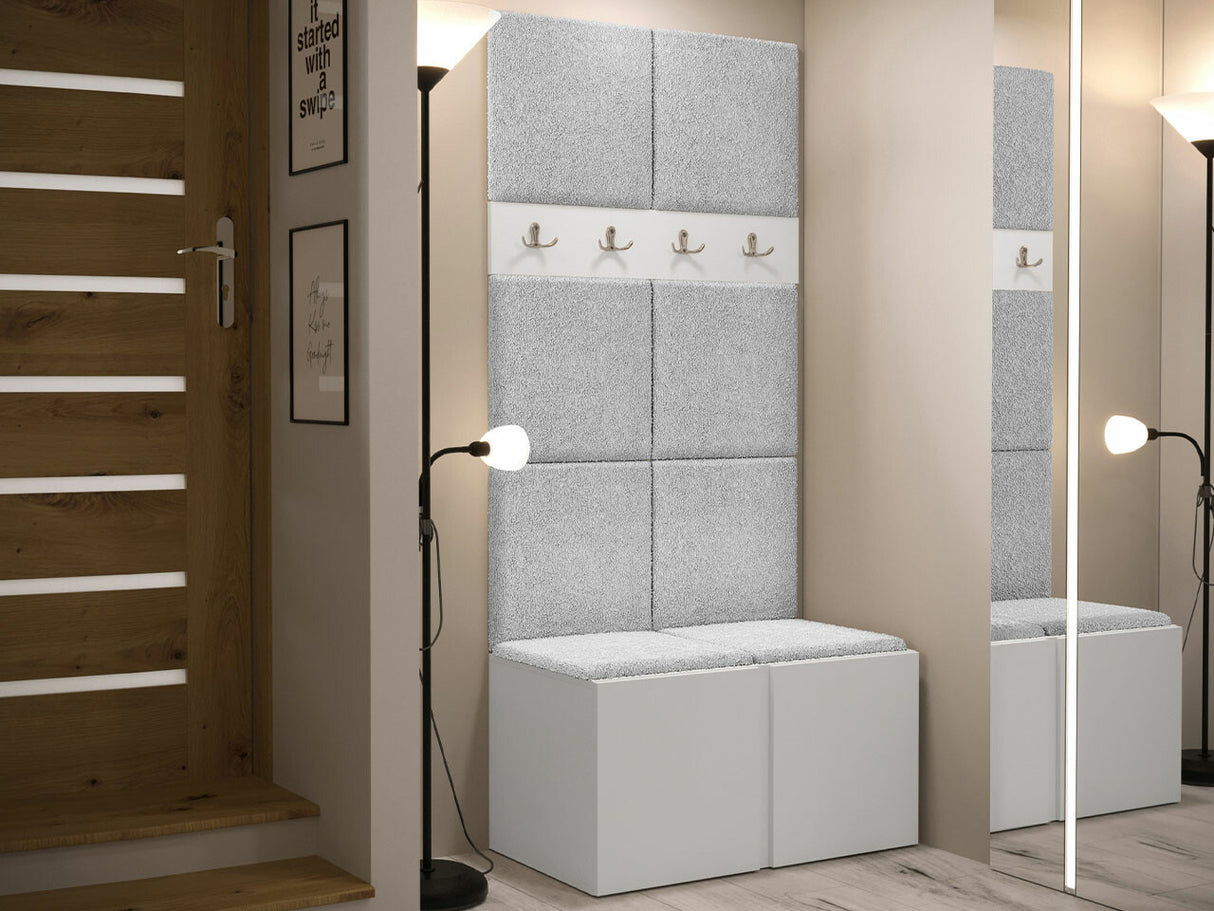 Előszoba garnitúra ORION IV (Tavasz IV), Keret színe: Fehér, Puha falpanel színe: Abriamo 6