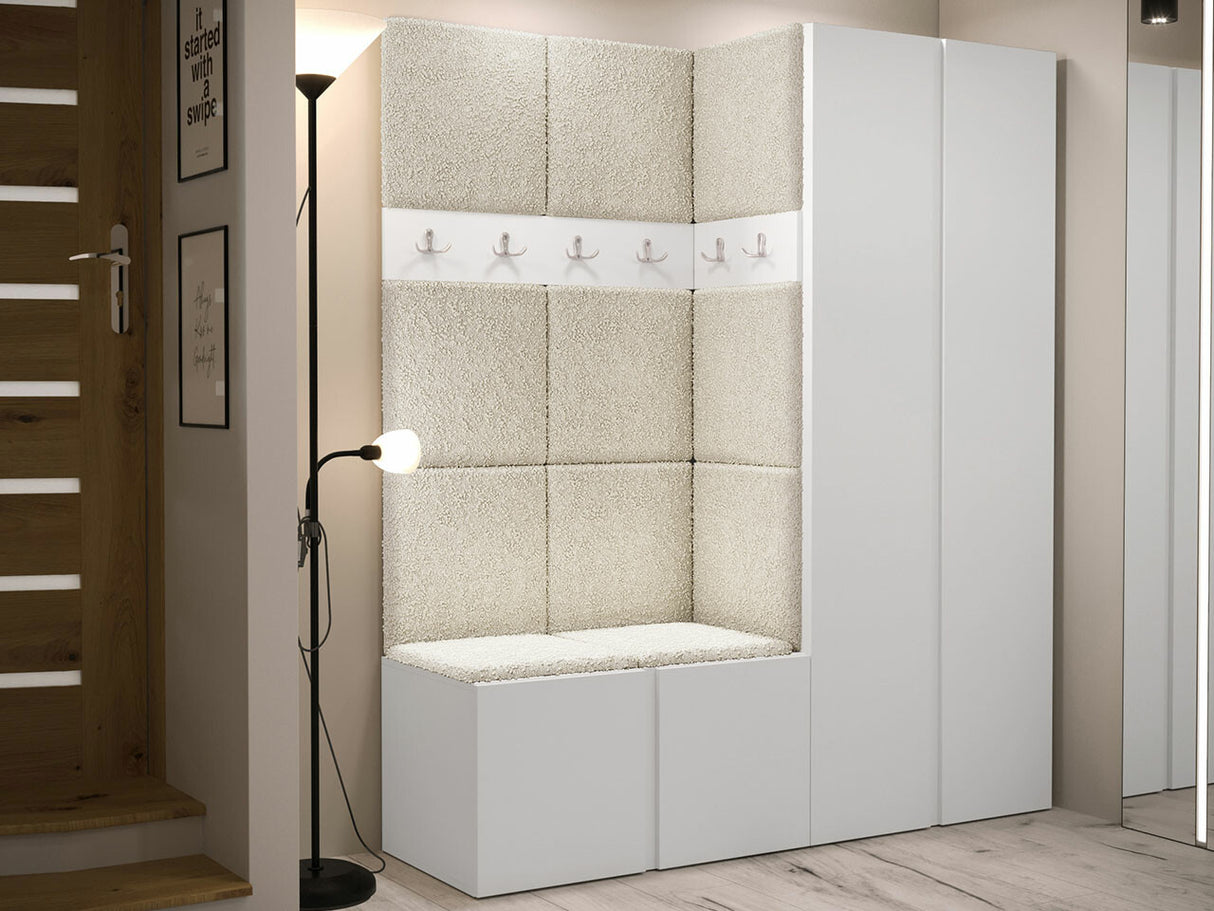 Előszoba garnitúra ORION III (Tavasz III), Keret színe: Fehér, Puha falpanel színe: Abriamo 3