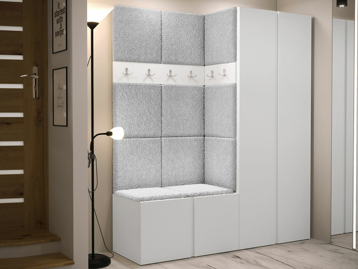 Előszoba garnitúra ORION III (Tavasz III), Keret színe: Fehér, Puha falpanel színe: Abriamo 6