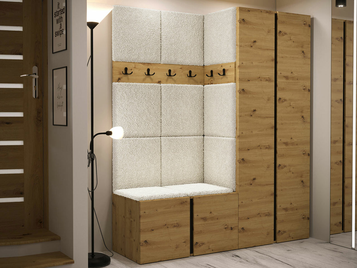 Előszoba garnitúra ORION III (Tavasz III), Keret színe: Artisan tölgy, Puha falpanel színe: Abriamo 3