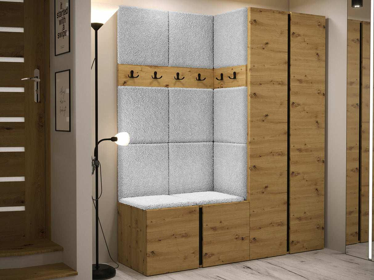 Előszoba garnitúra ORION III (Tavasz III), Keret színe: Artisan tölgy, Puha falpanel színe: Abriamo 6