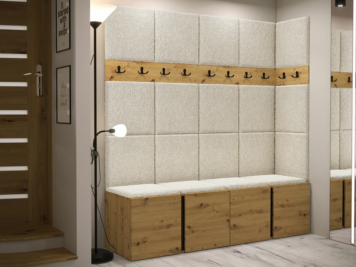 Előszoba garnitúra ORION II (Tavasz II), Keret színe: Artisan tölgy, Puha falpanel színe: Abriamo 3