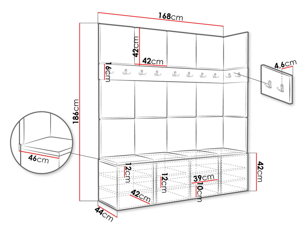 Előszoba garnitúra ORION II (Tavasz II), Keret színe: Artisan tölgy, Puha falpanel színe: Abriamo 3