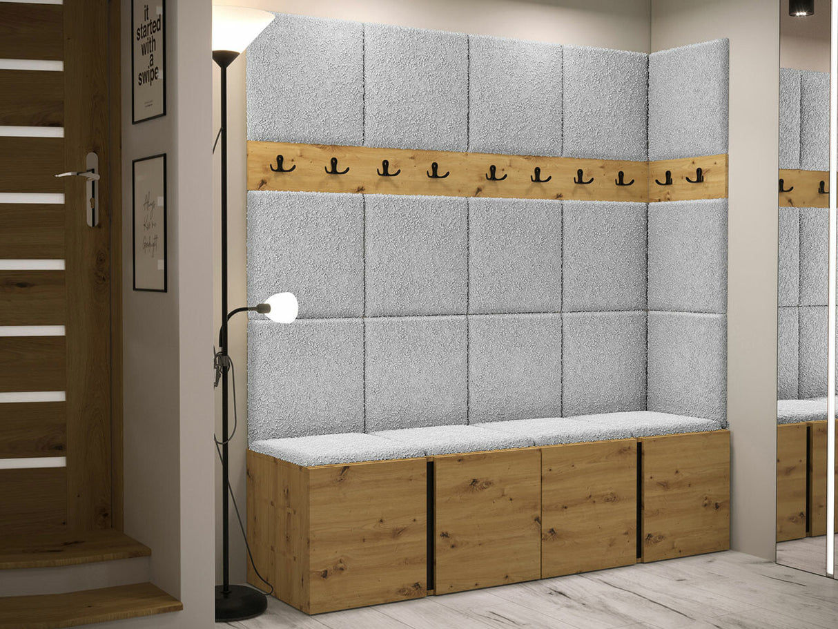 Előszoba garnitúra ORION II (Tavasz II), Keret színe: Artisan tölgy, Puha falpanel színe: Abriamo 6