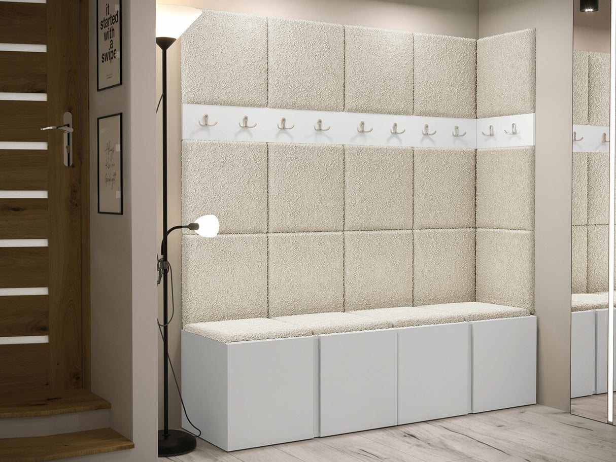 Előszoba garnitúra ORION II (Tavasz II), Keret színe: Fehér, Puha falpanel színe: Abriamo 3