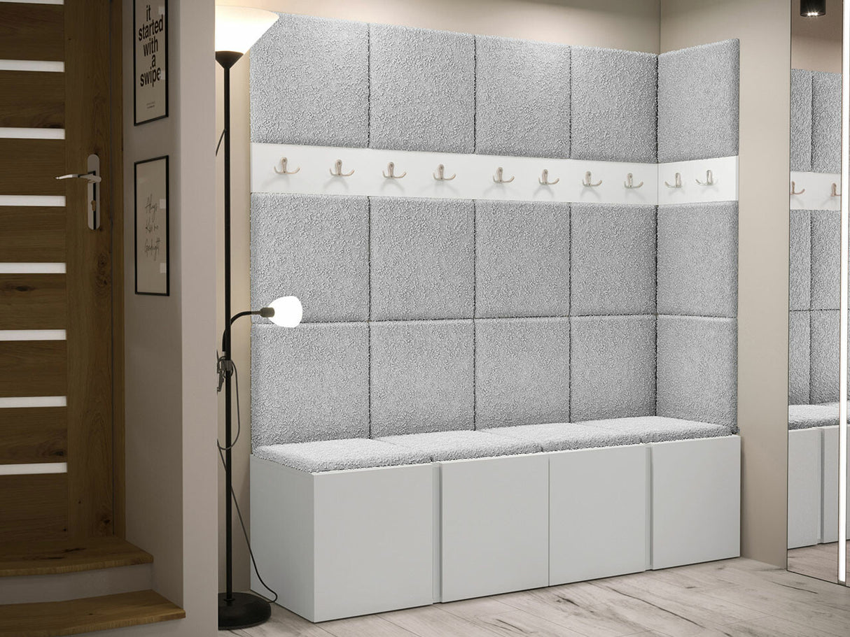 Előszoba garnitúra ORION II (Tavasz II), Keret színe: Fehér, Puha falpanel színe: Abriamo 6