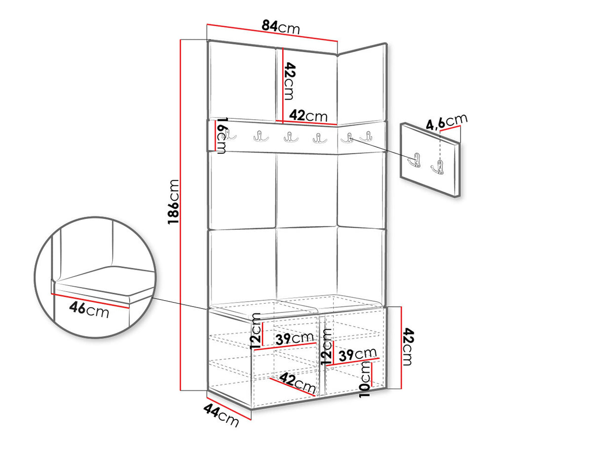 Előszoba garnitúra ORION I (Tavasz I), Keret színe: Grafit, Puha falpanel színe: Abriamo 6