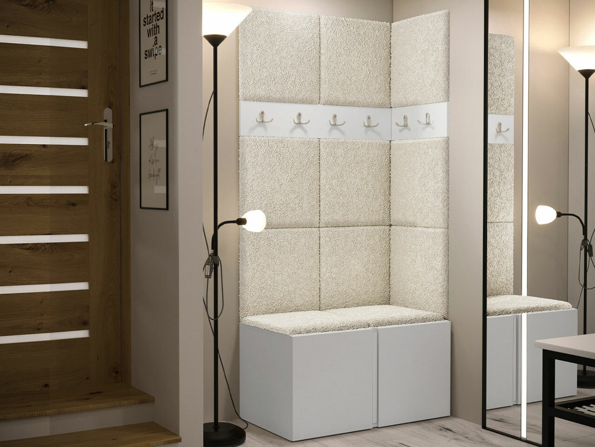 Előszoba garnitúra ORION I (Tavasz I), Keret színe: Fehér, Puha falpanel színe: Abriamo 3