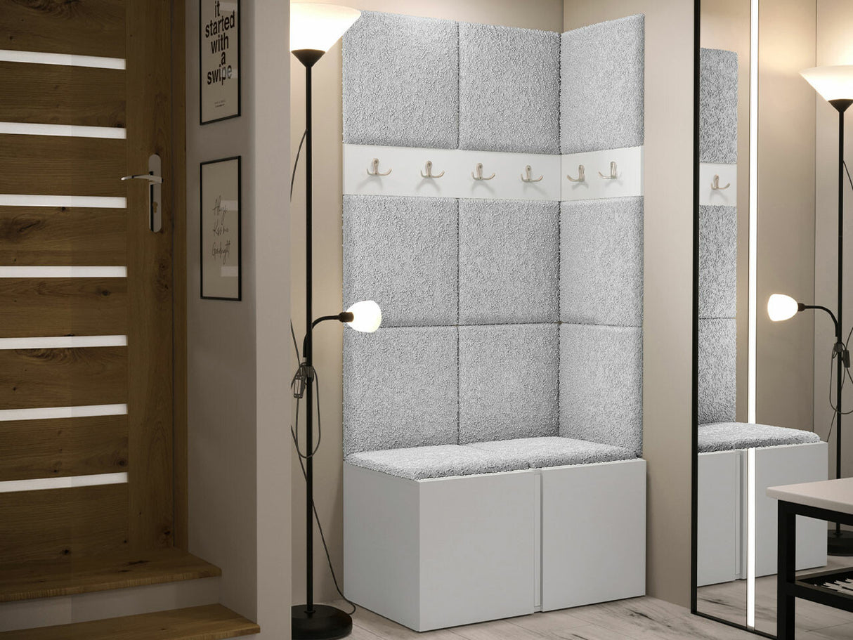 Előszoba garnitúra ORION I (Tavasz I), Keret színe: Fehér, Puha falpanel színe: Abriamo 6