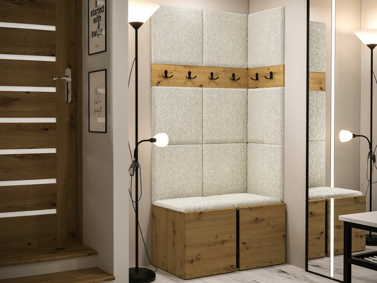 Előszoba garnitúra ORION I (Tavasz I), Keret színe: Artisan tölgy, Puha falpanel színe: Abriamo 3