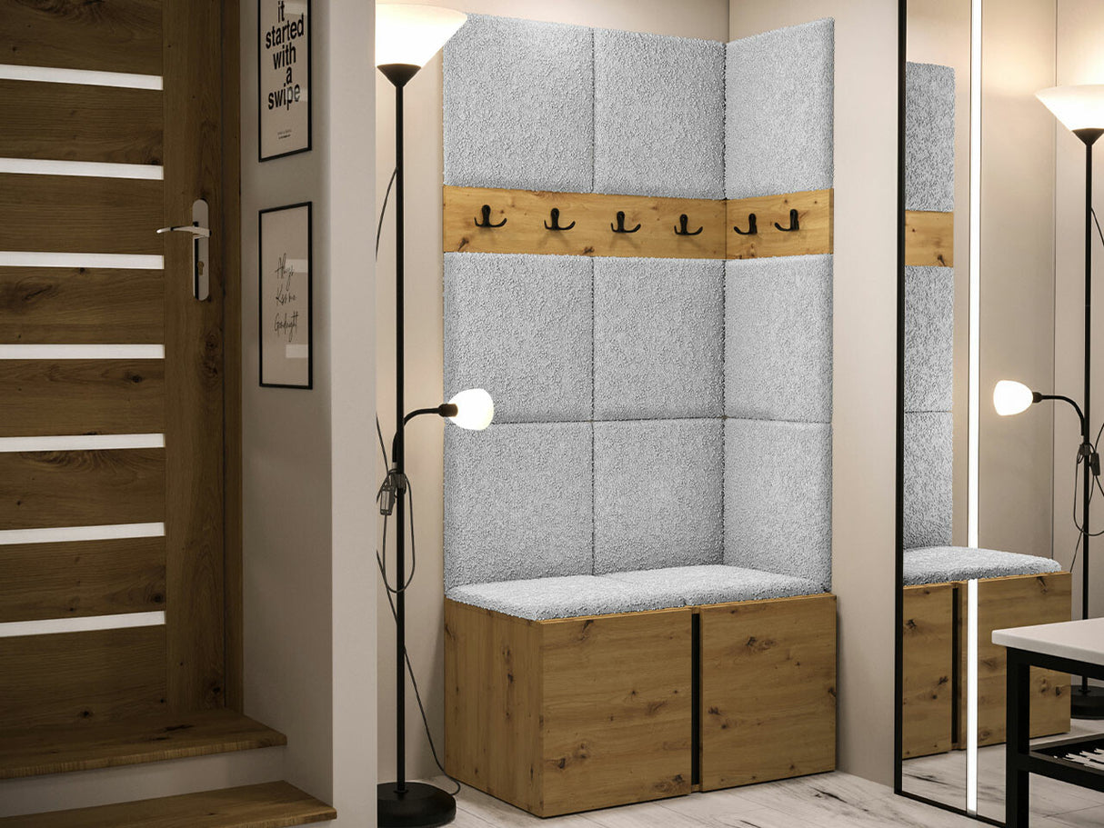 Előszoba garnitúra ORION I (Tavasz I), Keret színe: Artisan tölgy, Puha falpanel színe: Abriamo 6