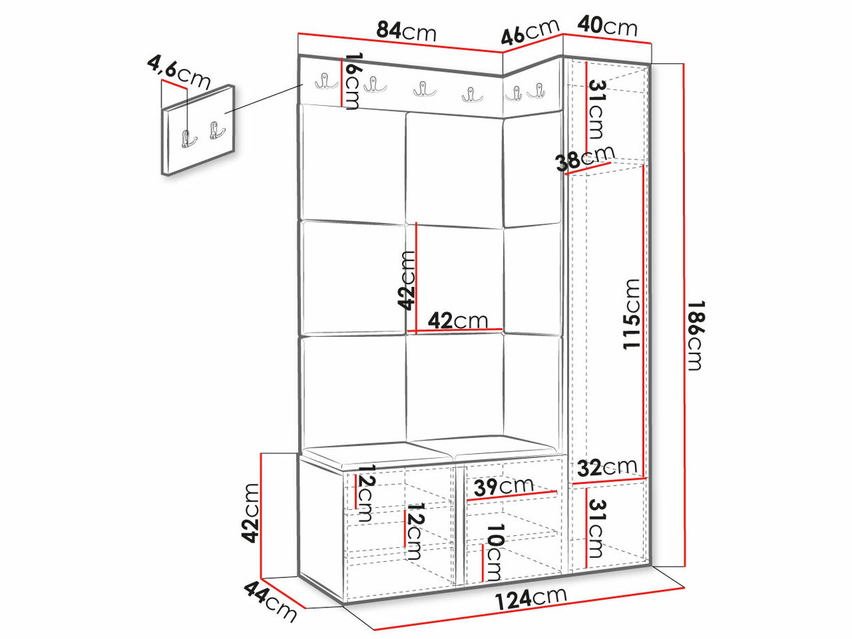Előszoba garnitúra ORION RYFEL RAMIRO IX (Terospito), Keret színe: Fehér, Puha falpanel színe: Abriamo 3