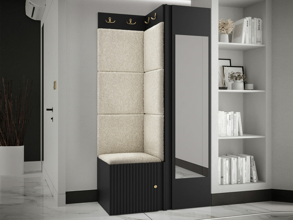 Előszoba garnitúra ORION RYFEL SLIM XXVI (Towiro), Puha falpanel színe: Abriamo 3, Keret színe: Fekete