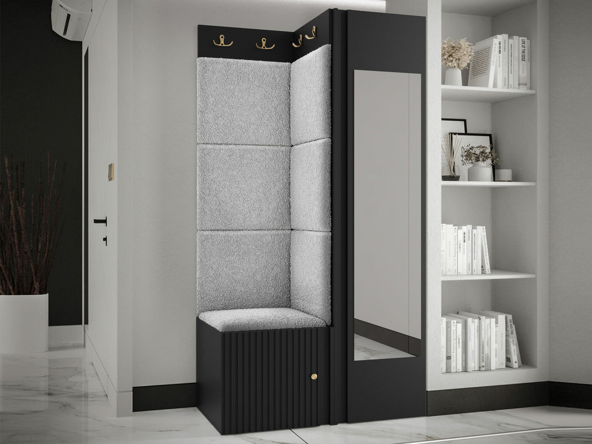 Előszoba garnitúra ORION RYFEL SLIM XXVI (Towiro), Puha falpanel színe: Abriamo 6, Keret színe: Fekete