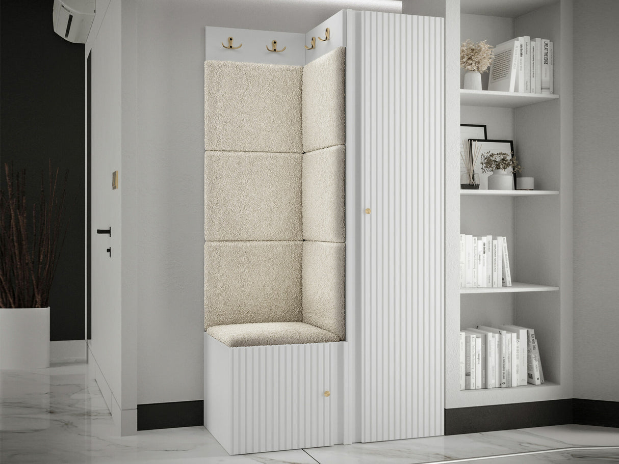 Előszoba garnitúra ORION RYFEL SLIM XXV (Towiro), Puha falpanel színe: Abriamo 3, Keret színe: Fehér