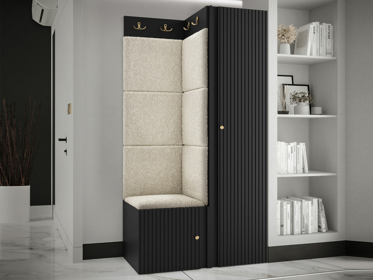 Előszoba garnitúra ORION RYFEL SLIM XXV (Towiro), Puha falpanel színe: Abriamo 3, Keret színe: Fekete