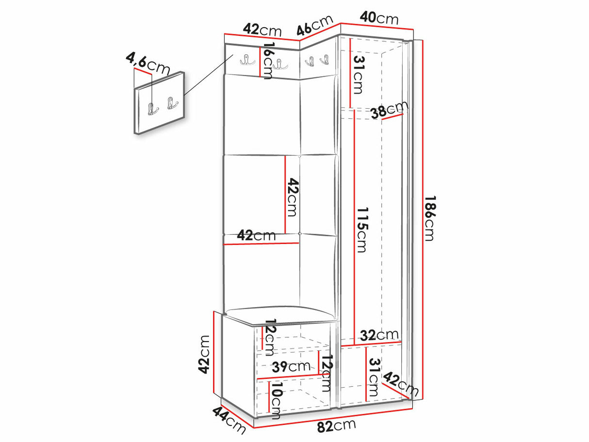 Előszoba garnitúra ORION RYFEL SLIM XXV (Towiro), Puha falpanel színe: Abriamo 6, Keret színe: Fekete