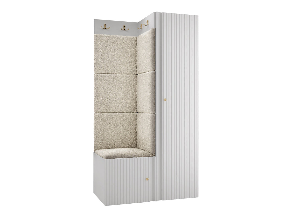 Előszoba garnitúra ORION RYFEL SLIM XXV (Towiro), Puha falpanel színe: Abriamo 3, Keret színe: Fehér