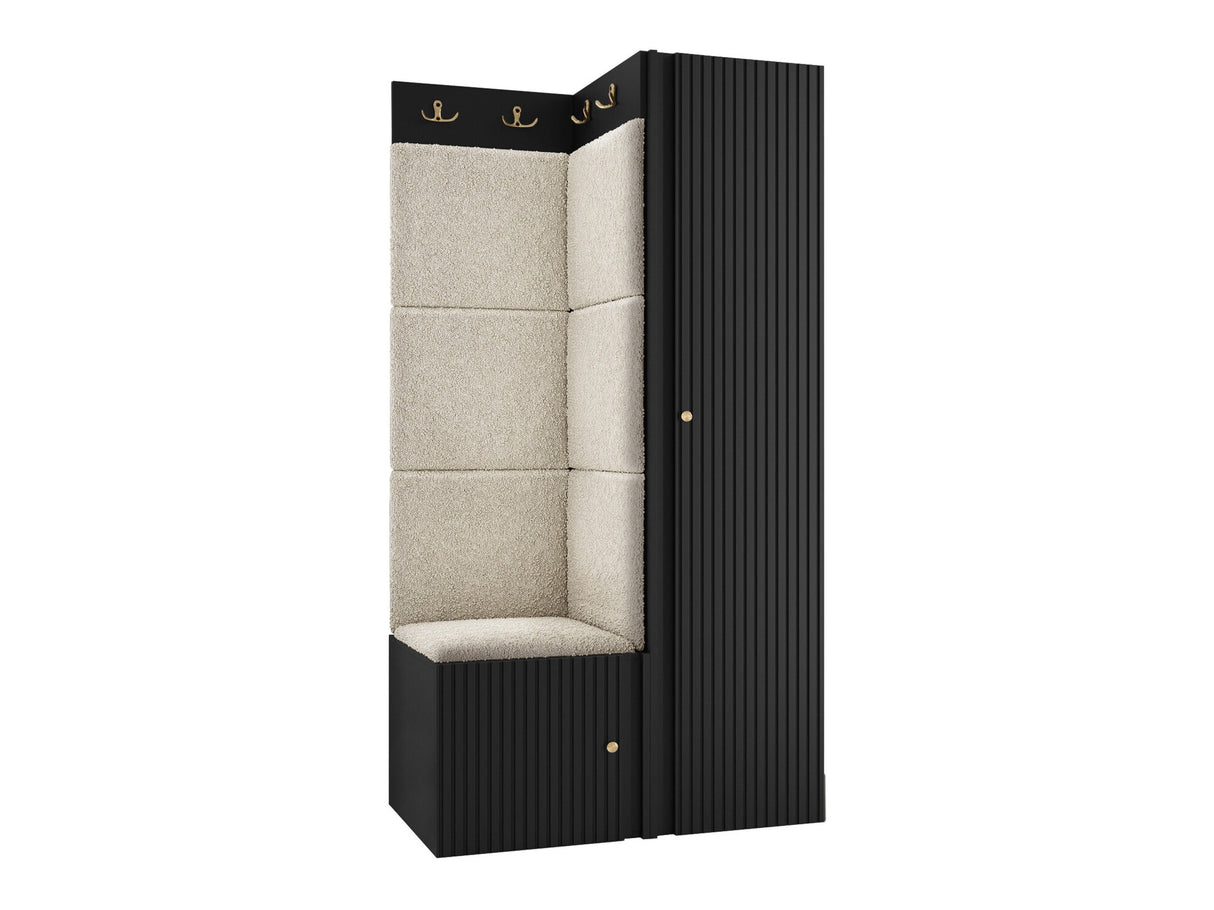 Előszoba garnitúra ORION RYFEL SLIM XXV (Towiro), Puha falpanel színe: Abriamo 3, Keret színe: Fekete