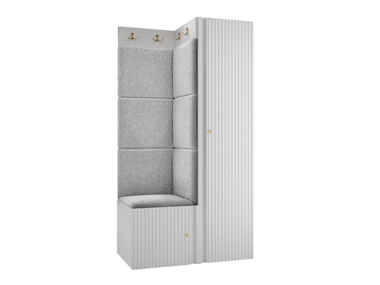 Előszoba garnitúra ORION RYFEL SLIM XXV (Towiro), Puha falpanel színe: Abriamo 6, Keret színe: Fehér